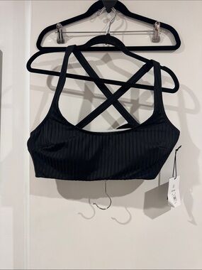 BNWT S3 Black Ribbed Crossback Bralette Swimsuit Top XL